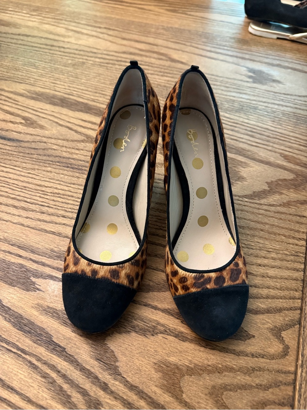 Boden Leopard Print Pumps with Black Cap Toe
